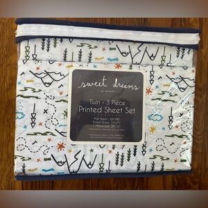 NWT Sweet Dreams Mountain & Nature Theme 3 Piece Sheet & Pillow Case Set TWIN